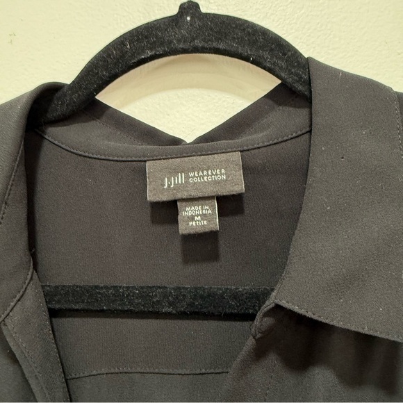 J.Jill Black Button Front Blouse | Long Sleeve Drawstring Hem Top MP - Picture 6 of 9